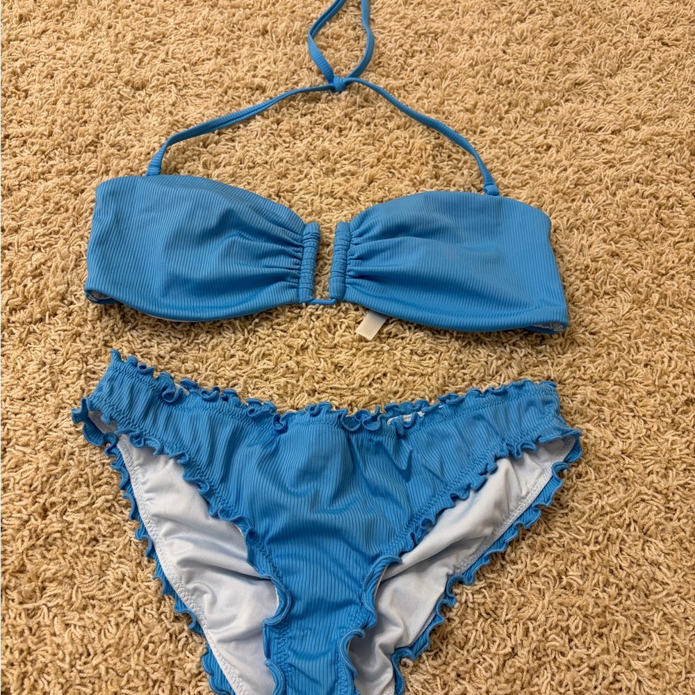 Victoria's Secret Sky Blue Ribbed Bandeau Bikini Set